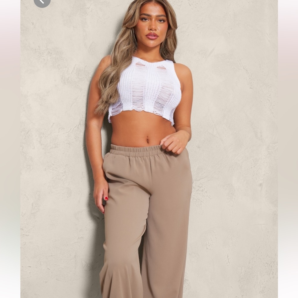 White Didtressed Ladder Knit Top